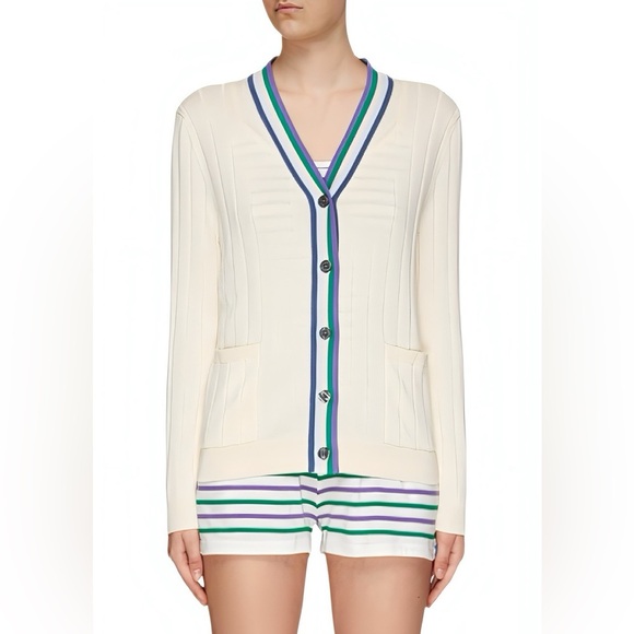 KULE Sweaters - KULE The Binx Cream Striped Cotton Cardigan Size M